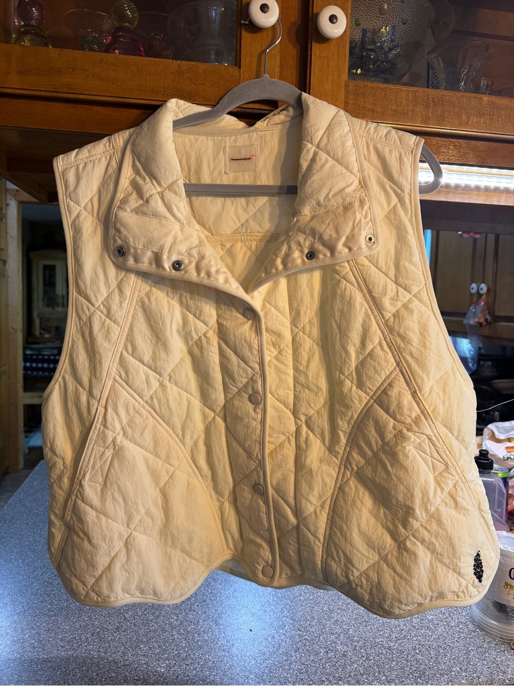 Free People Cream Quilted Snap-Front Vest